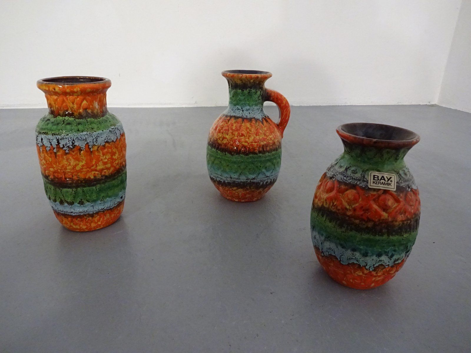photo vinterior Ceramic Vases By Bodo Mans For Bay Keramik, 1960s, Set Of 3