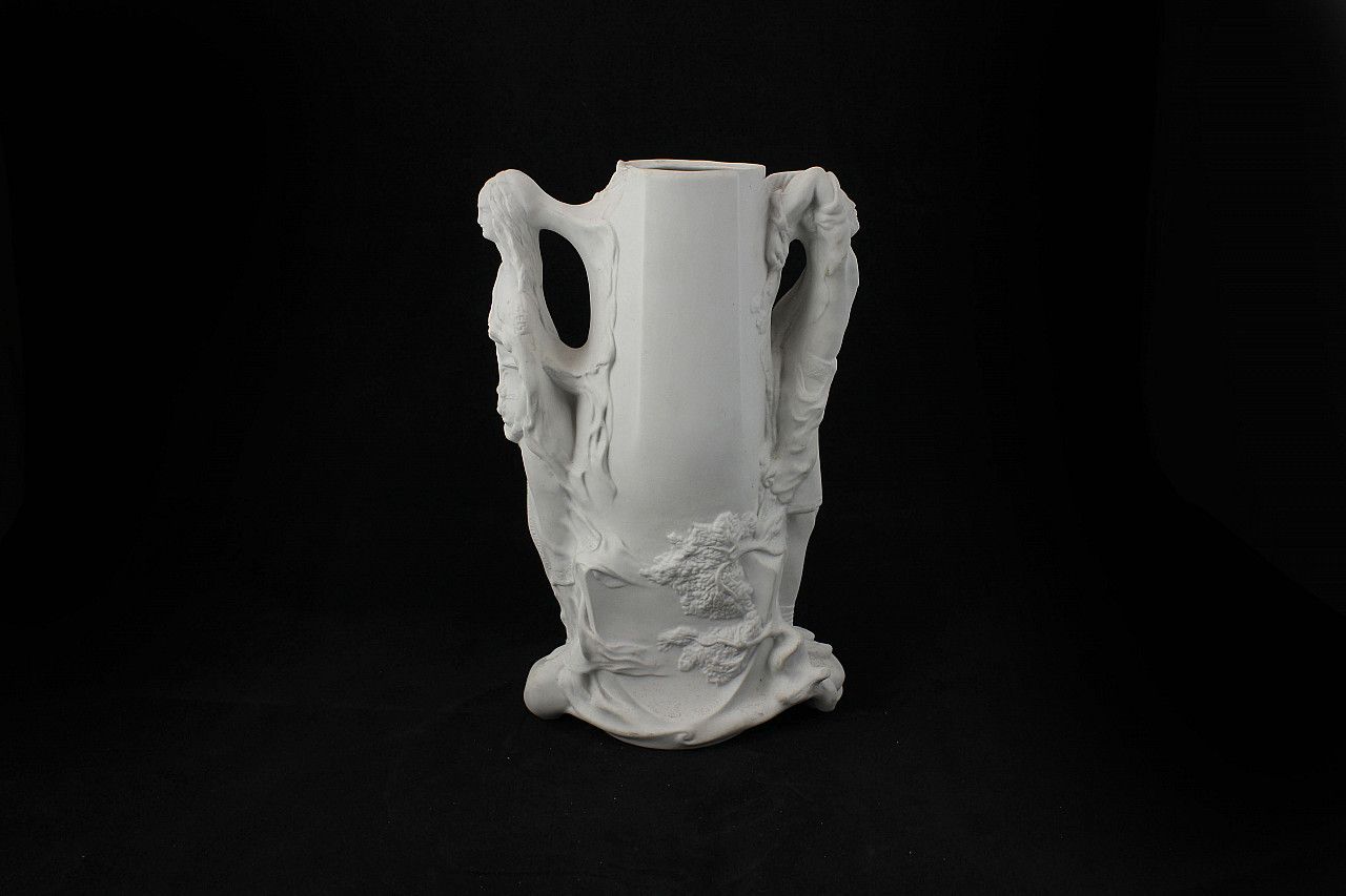 Biscuit Porcelain Vase With Male And Female Figures, Late 19th Century photo for sale
