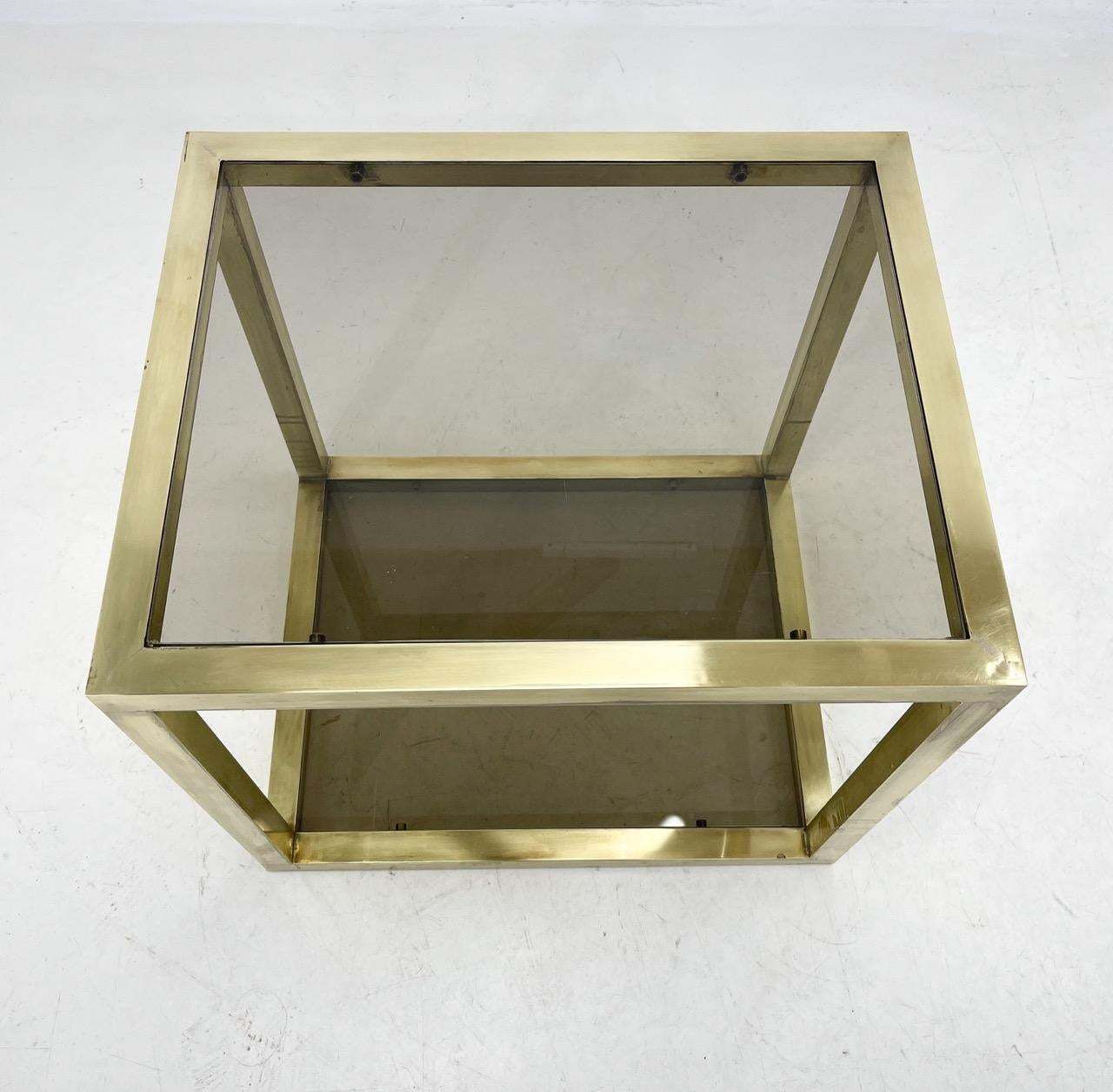 Italian Mid Century Brass And Smoked Glass Table, 1970's photo for sale