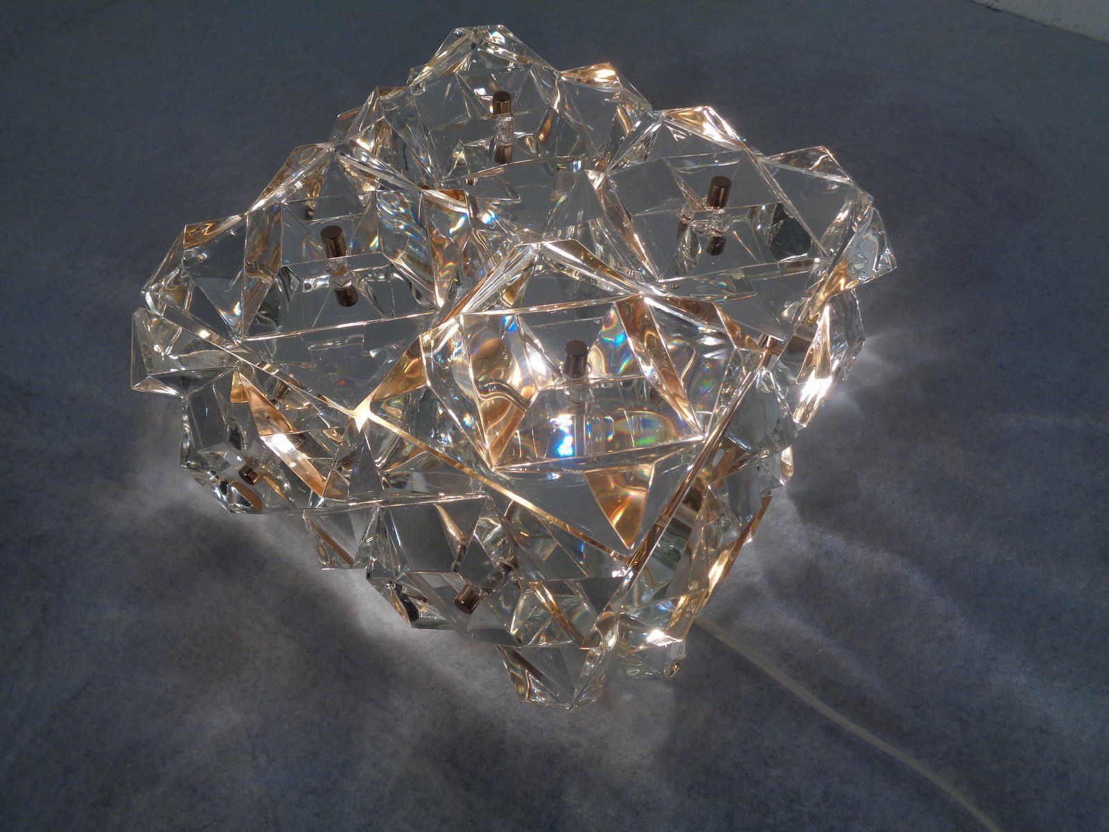 Gold Plated And Crystal Glass Flush Mount Light From Kinkeldey  1970s photo Lighting