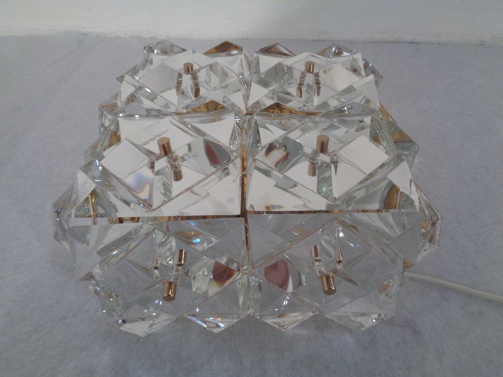 photo furniture Gold Plated And Crystal Glass Flush Mount Light From Kinkeldey  1970s