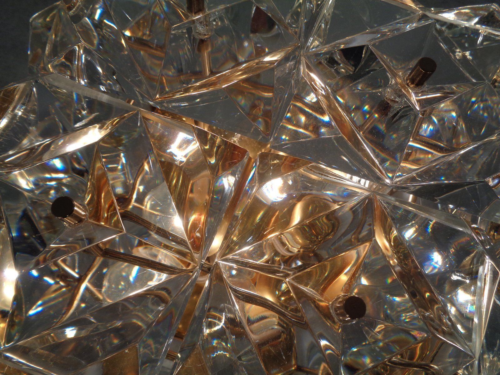 photo vintage Gold Plated And Crystal Glass Flush Mount Light From Kinkeldey  1970s
