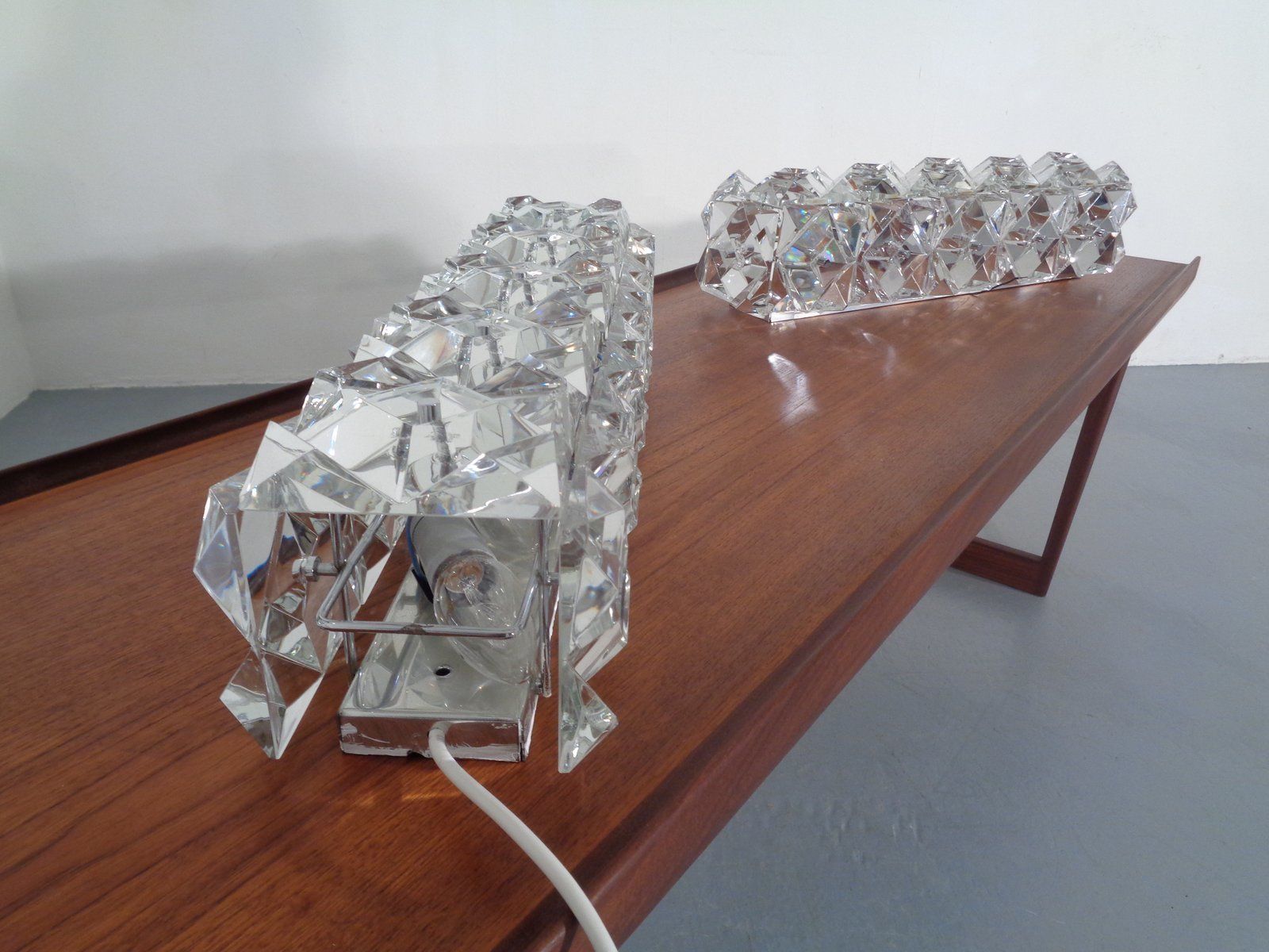 Chrome Plated And Crystal Glass Flush Mount Wall Lights From Kinkeldey 1970s Set Of 2 photo Lighting