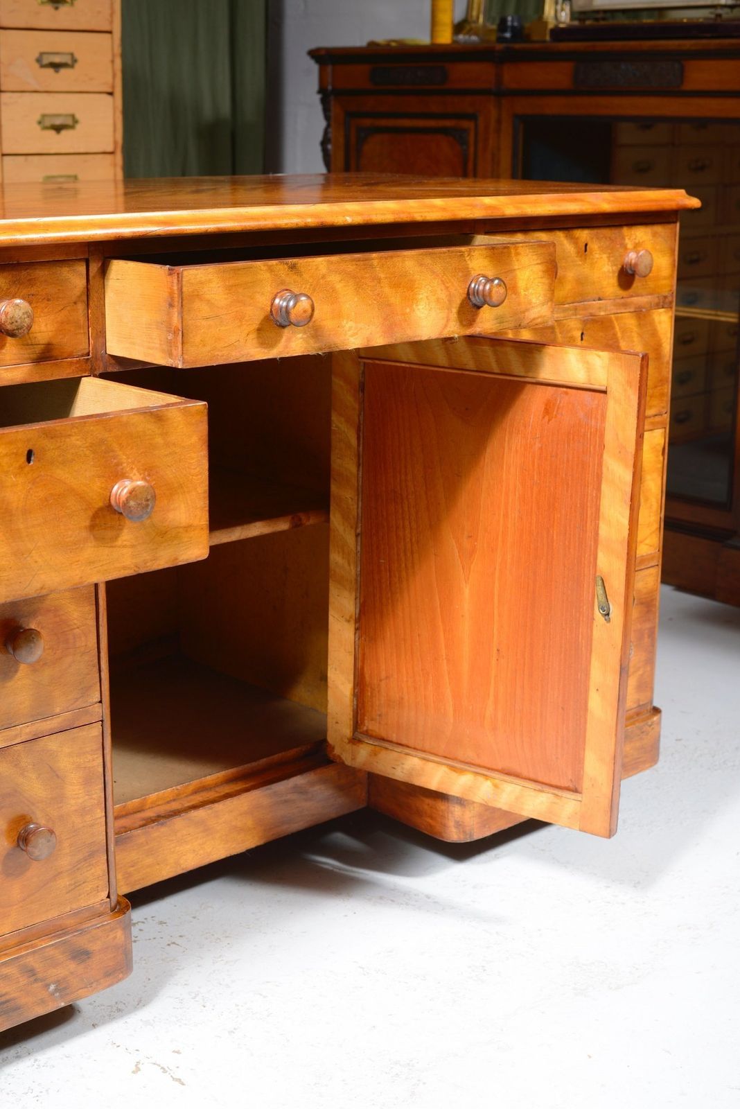 A Victorian Satin Birch Kneehole Desk By Constantine & Co, Leeds   C.1850 photo furniture