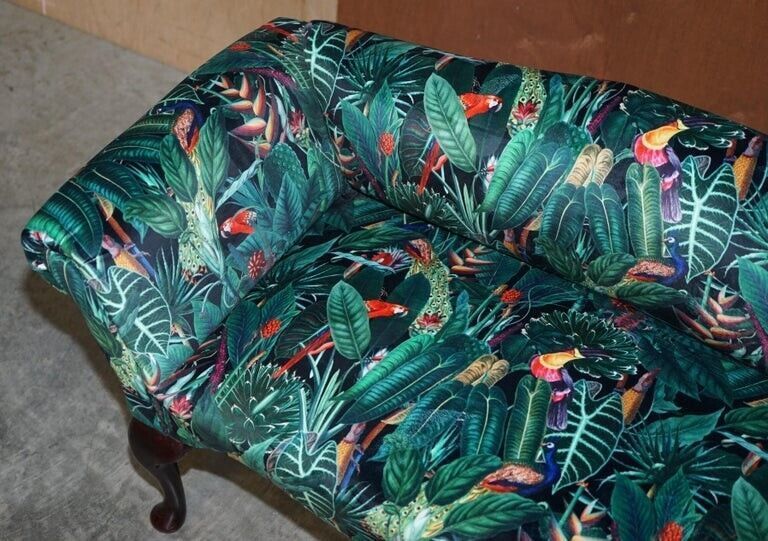 Lovely Vintage Mini Window Seat Bench Sofa With Birds Of Paradise Upholstery photo Furniture