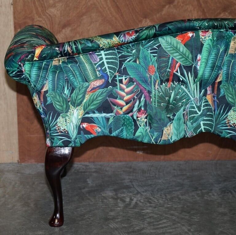 Furniture Lovely Vintage Mini Window Seat Bench Sofa With Birds Of Paradise Upholstery photo