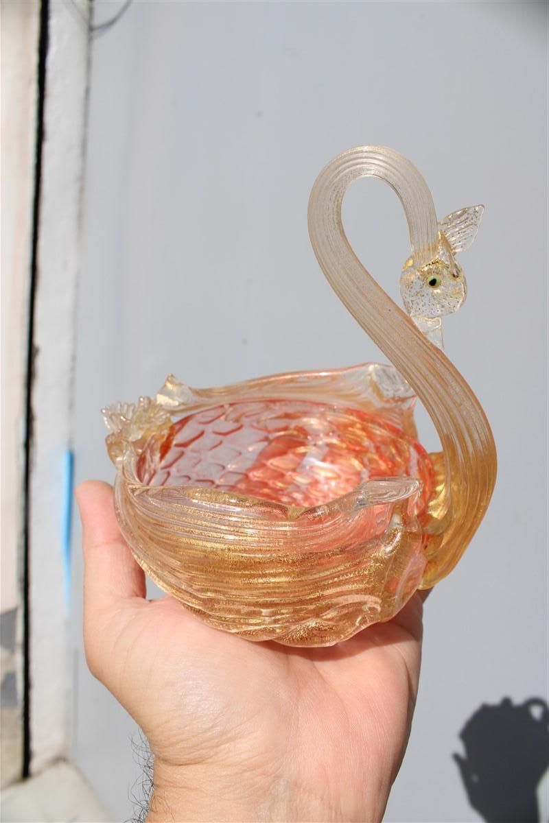 Archimede Seguso 1940s Swan Shaped Murano Glass Bowl With Gold Dust Italian photo buy