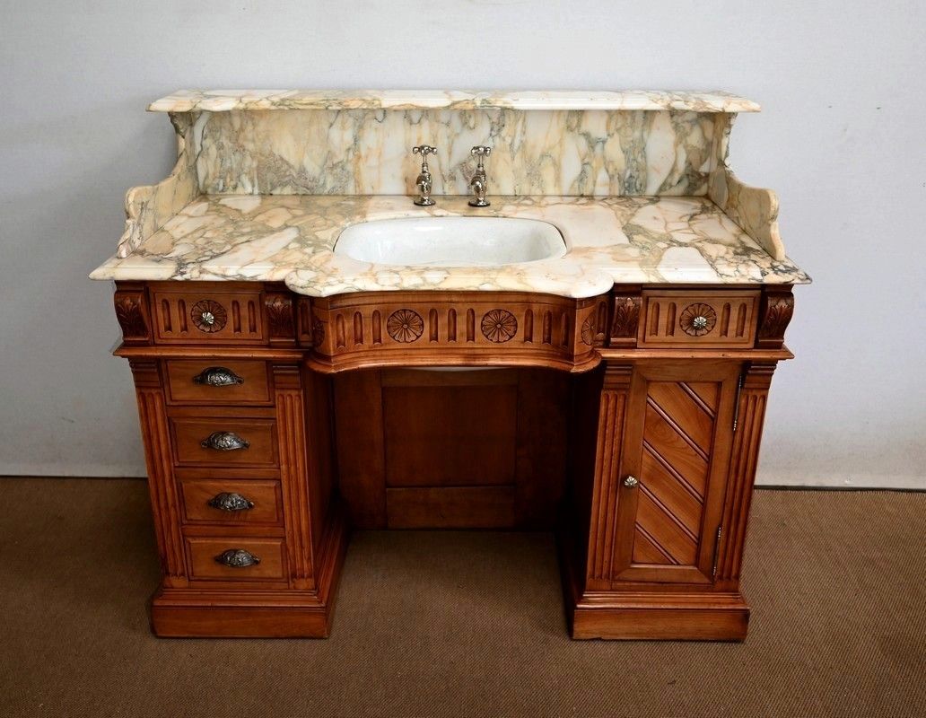 Important Vanity Unit / Washbasin In Cherry, "L'hygiène Moderne Paris"   Early 20th Century