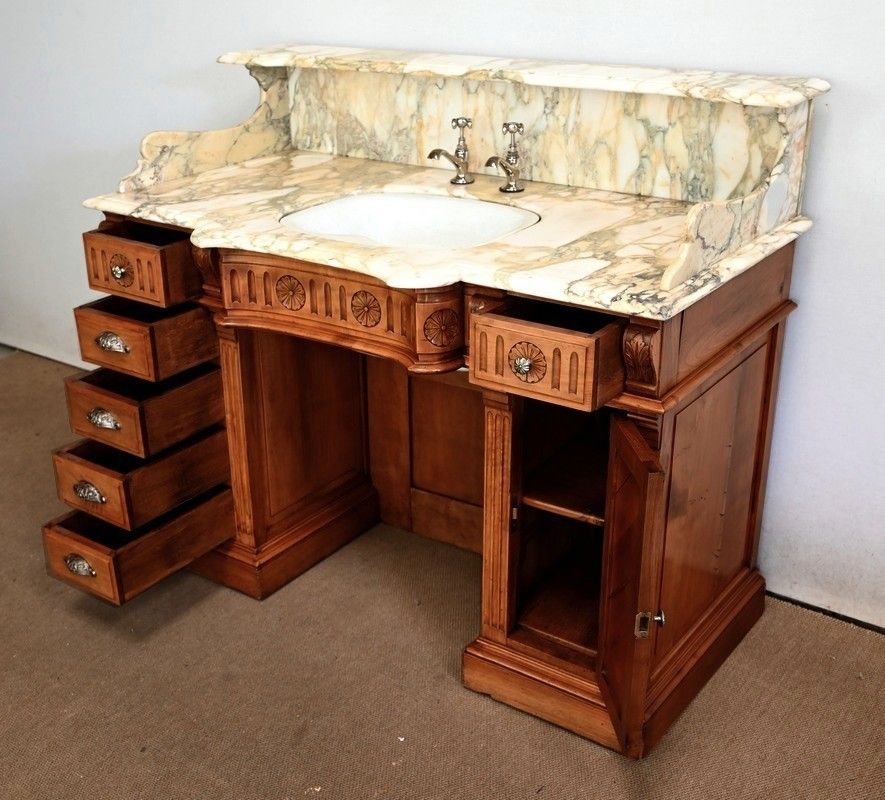 Important Vanity Unit / Washbasin In Cherry, "L'hygiène Moderne Paris"   Early 20th Century photo Furniture