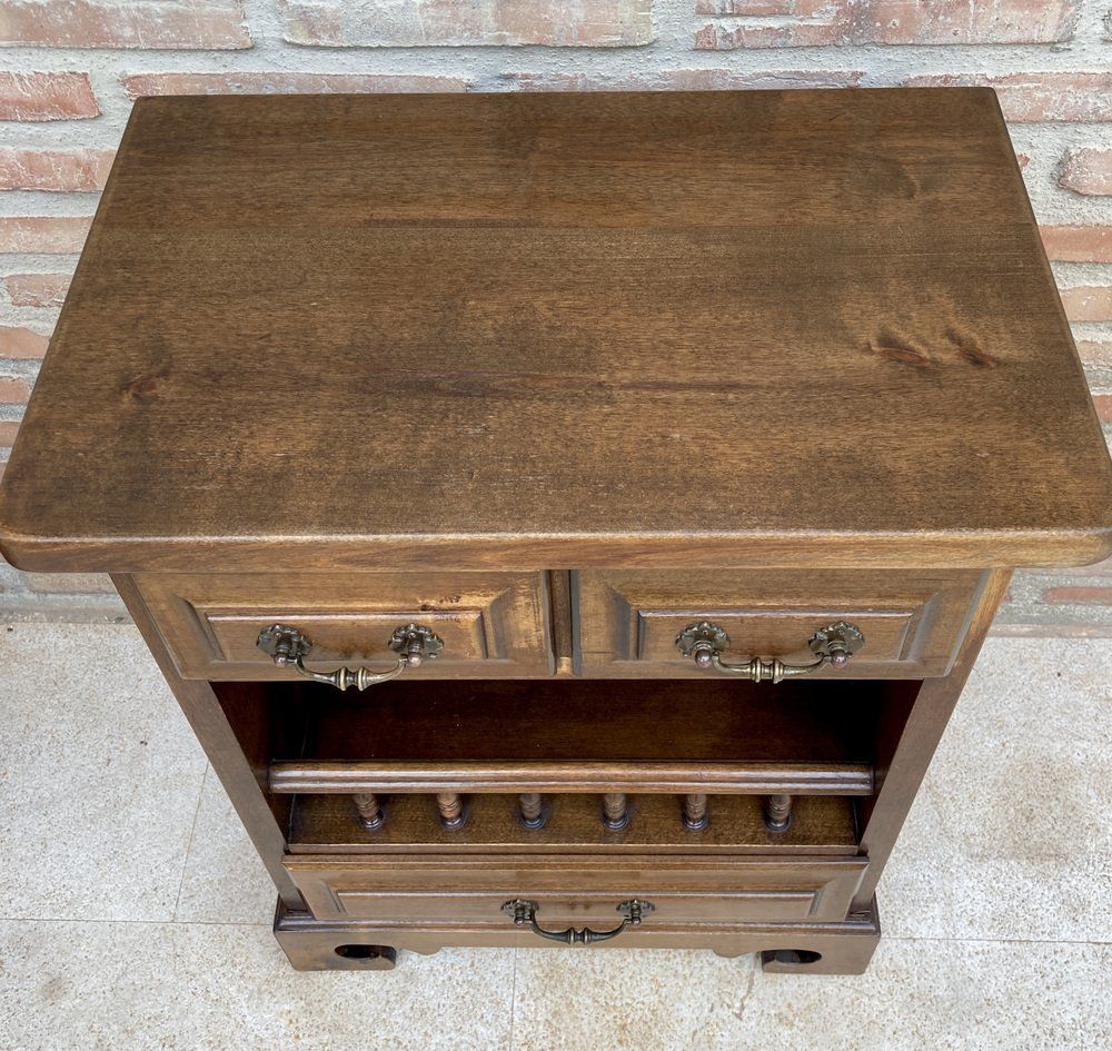 20th Spanish Nightstands With Three Drawers  One Shelf And Bronze Hardware 1970s, Set Of 2 photo buy