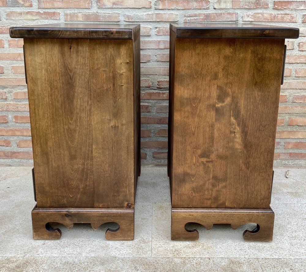 20th Spanish Nightstands With Three Drawers  One Shelf And Bronze Hardware 1970s, Set Of 2 photo vintage