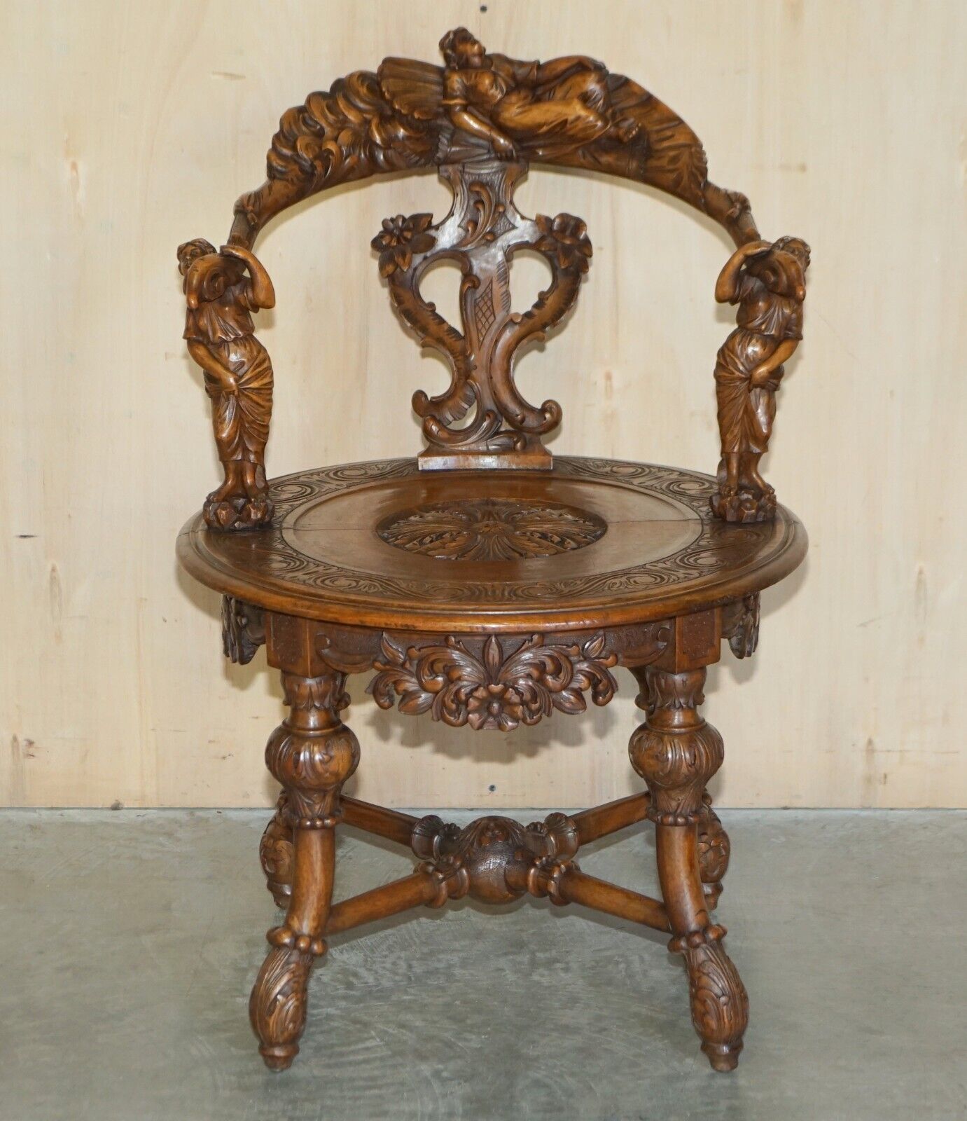 Original 19th Century Andrea Brustolon Style Hand Carved Italian Walnut Armchair