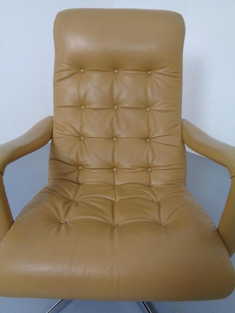Furniture Leather Swivel Easy Chair And Ottoman 1970s  Set Of 2 photo