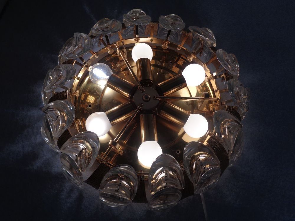 Large Gilded Brass And Crystal Glass Ceiling Lamp By Ernst Palme For Palwa 1960s photo 1675.0