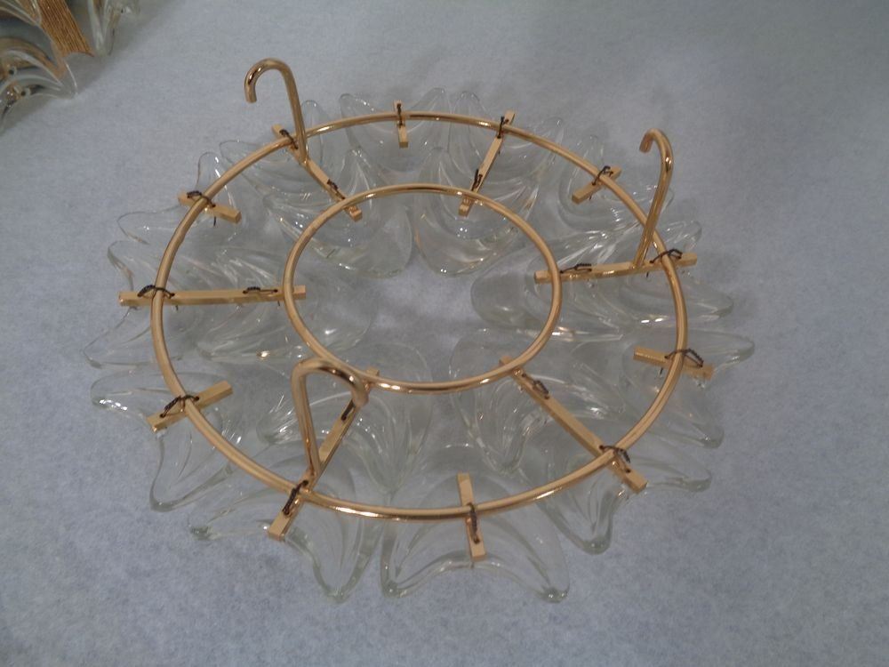 1675.0 Large Gilded Brass And Crystal Glass Ceiling Lamp By Ernst Palme For Palwa 1960s photo