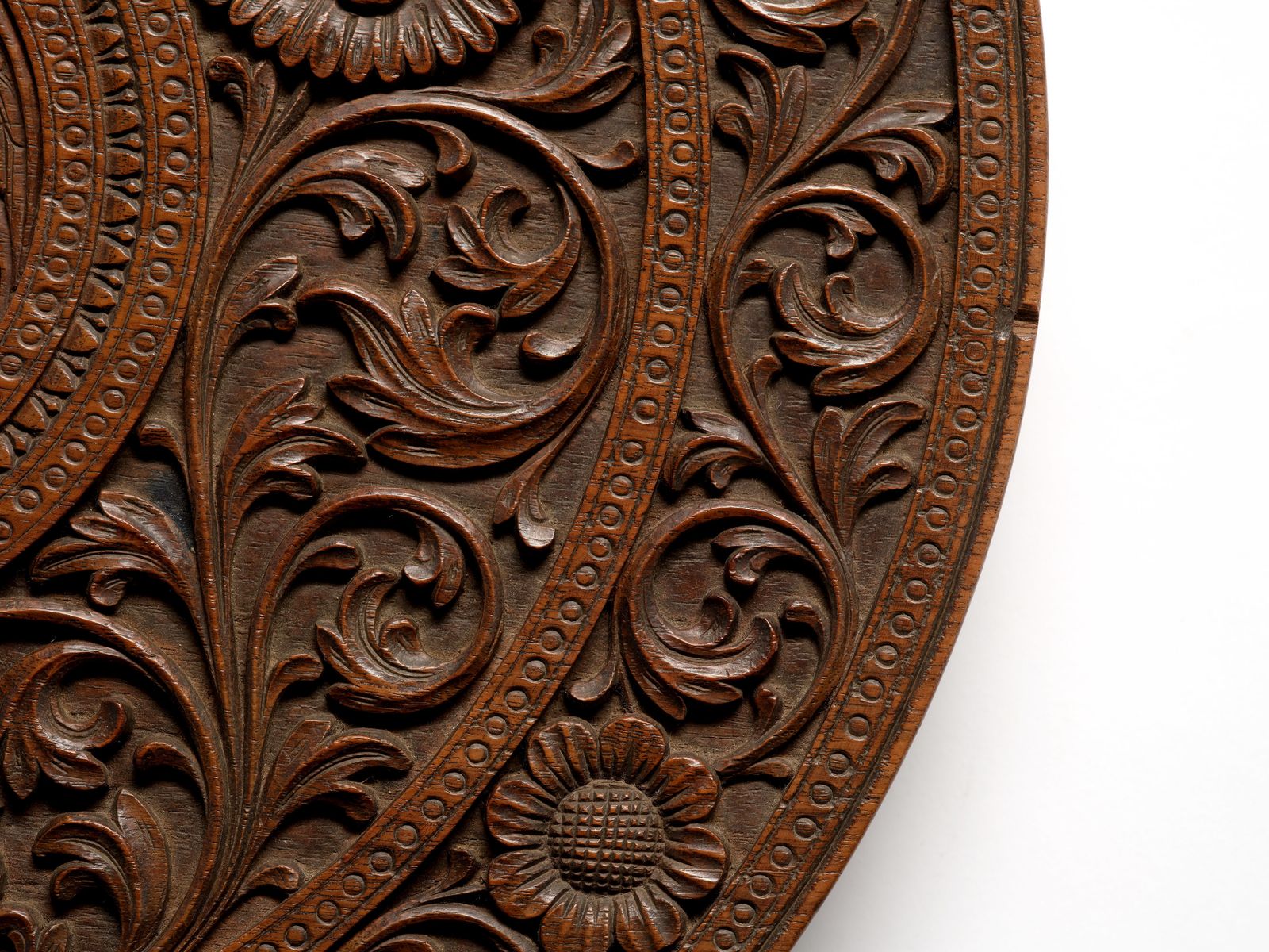 Very Rare Antique Indian Ornately Hand Carved Mahogany Gandharva Figure Teapoy Table Top Wall Plaque, Dated 1931 With Original Receipt. photo 795.0