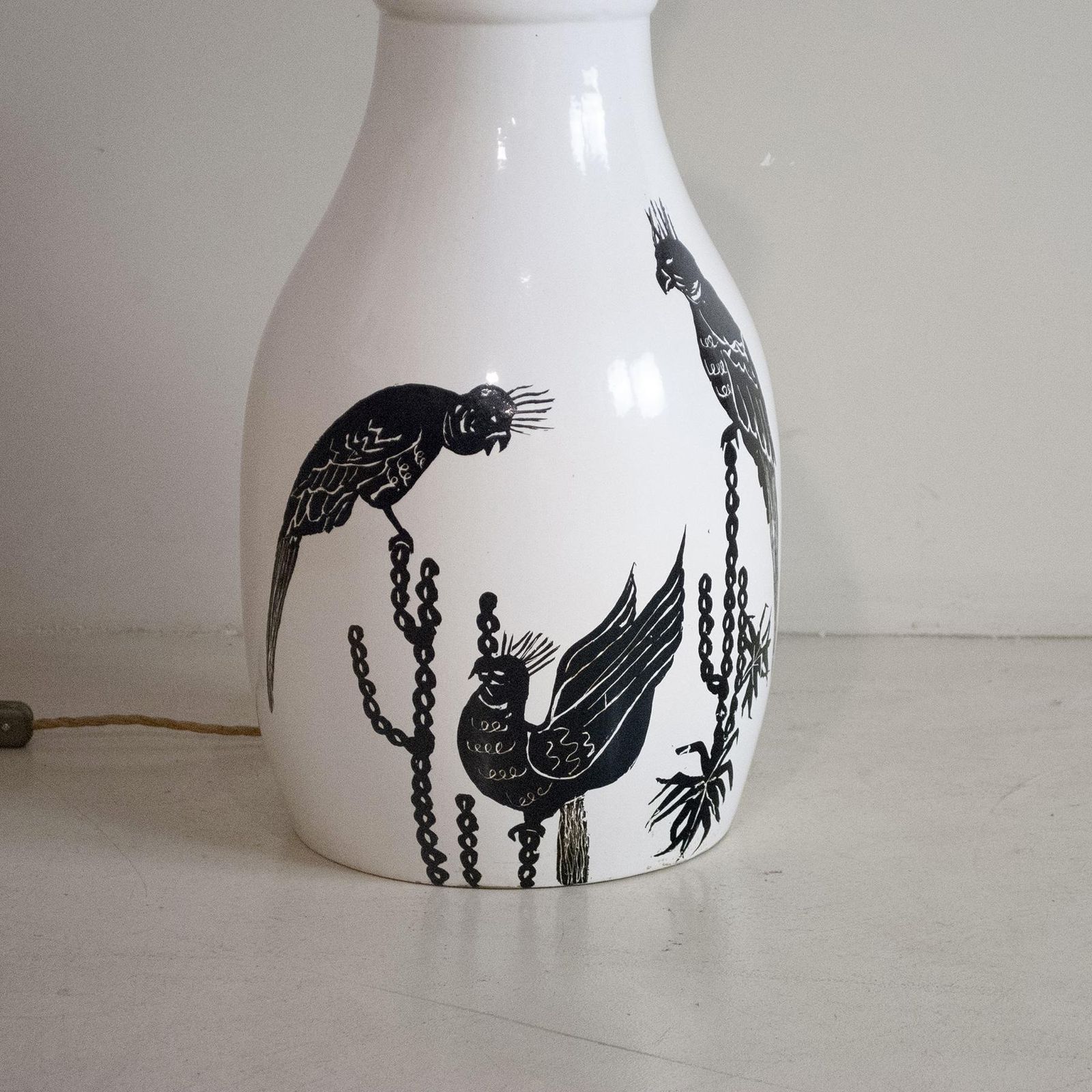 Italian Midcentury Ceramic Table Lamp With Parrots Painting From The Sixties photo furniture