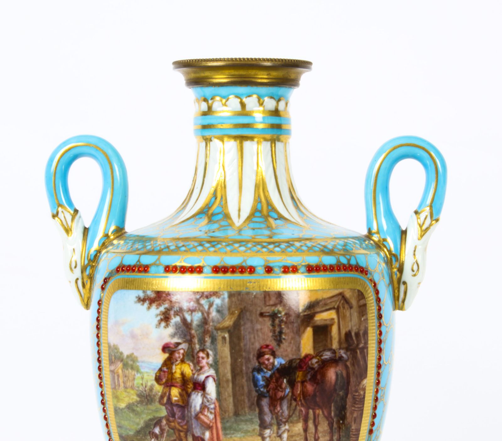 Antique Pair Of French Bleu Celeste Porcelain Urns 19th Century photo buy