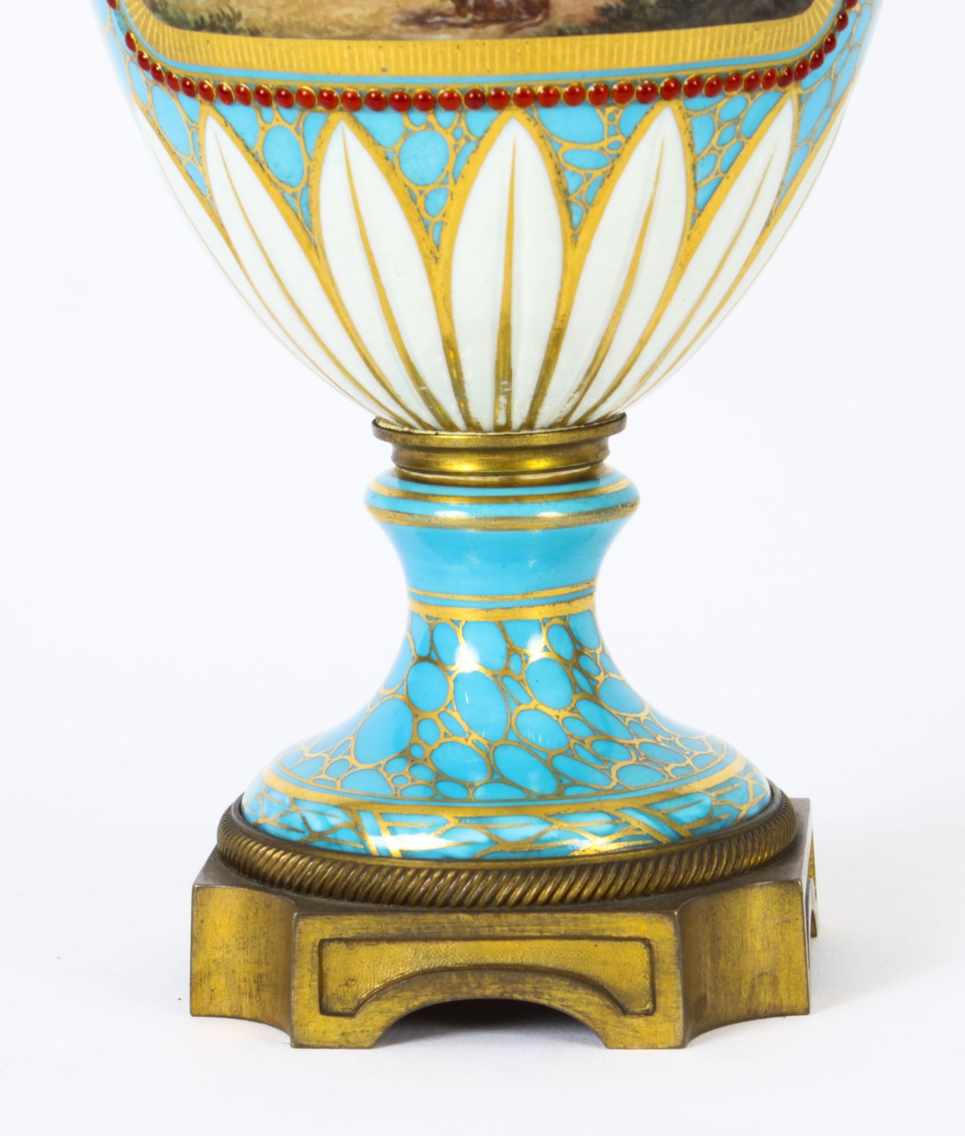 Antique Pair Of French Bleu Celeste Porcelain Urns 19th Century photo vintage