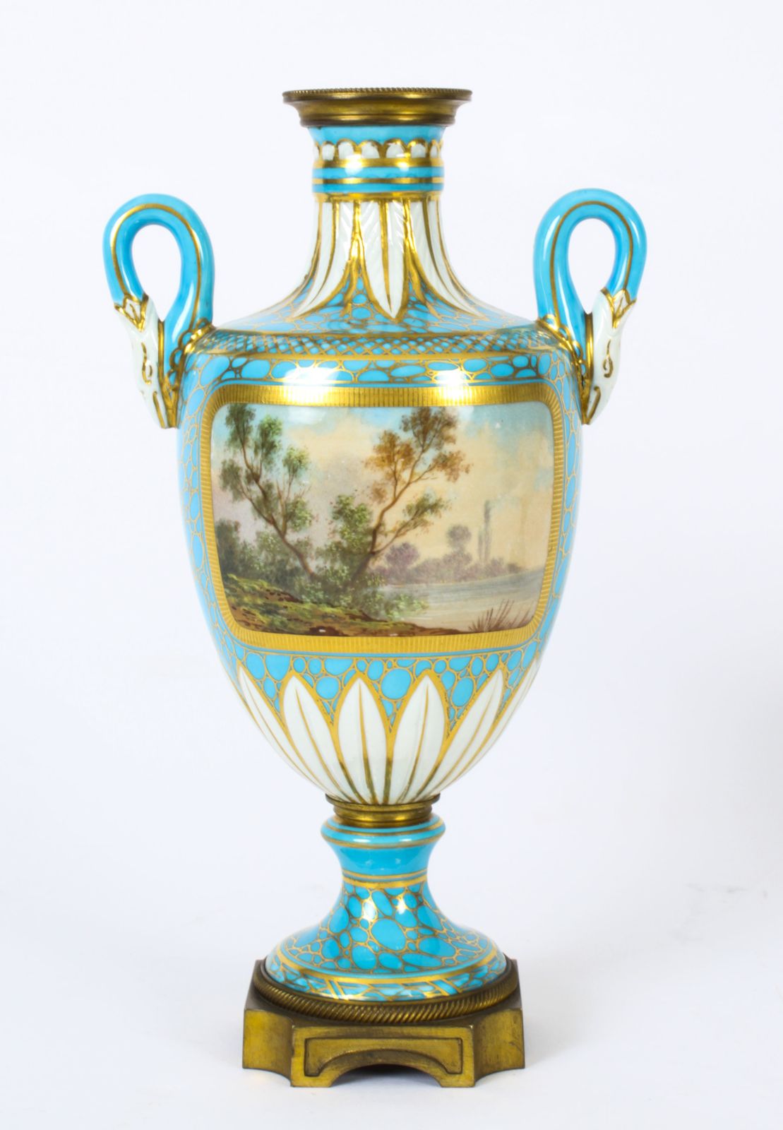 Home Decor Antique Pair Of French Bleu Celeste Porcelain Urns 19th Century photo