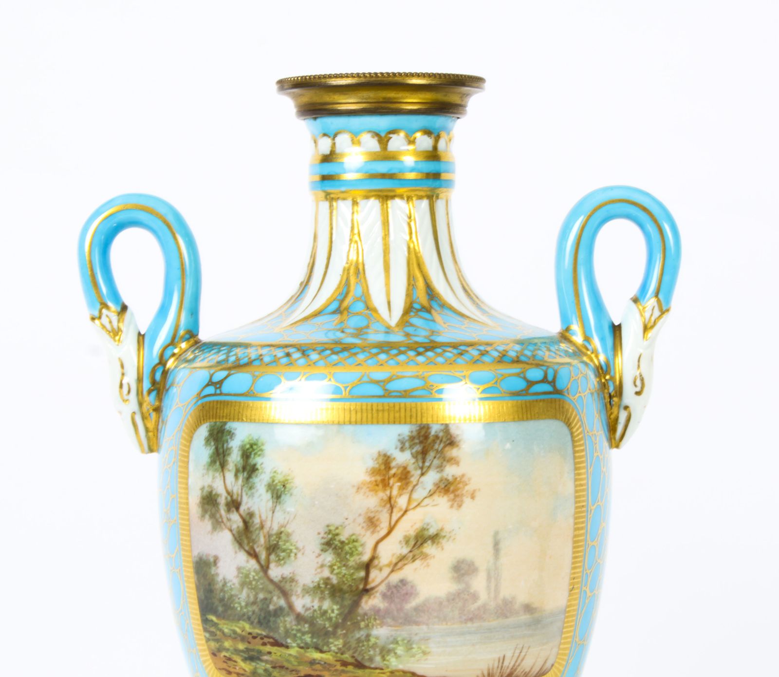 photo vintage Antique Pair Of French Bleu Celeste Porcelain Urns 19th Century