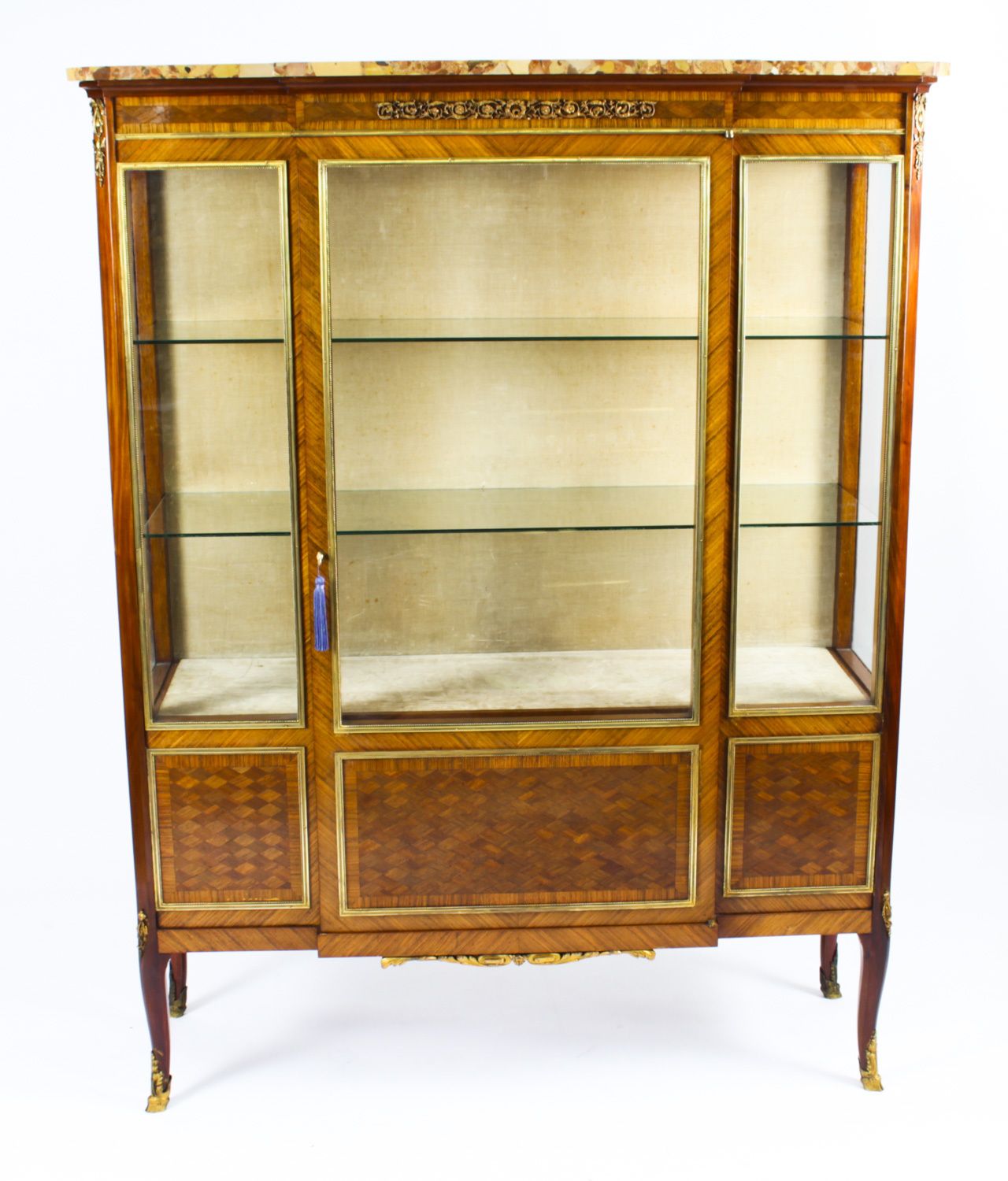 Antique French Kingwood Parquetry Ormolu Mounted Vitrine Cabinet 19th C photo furniture