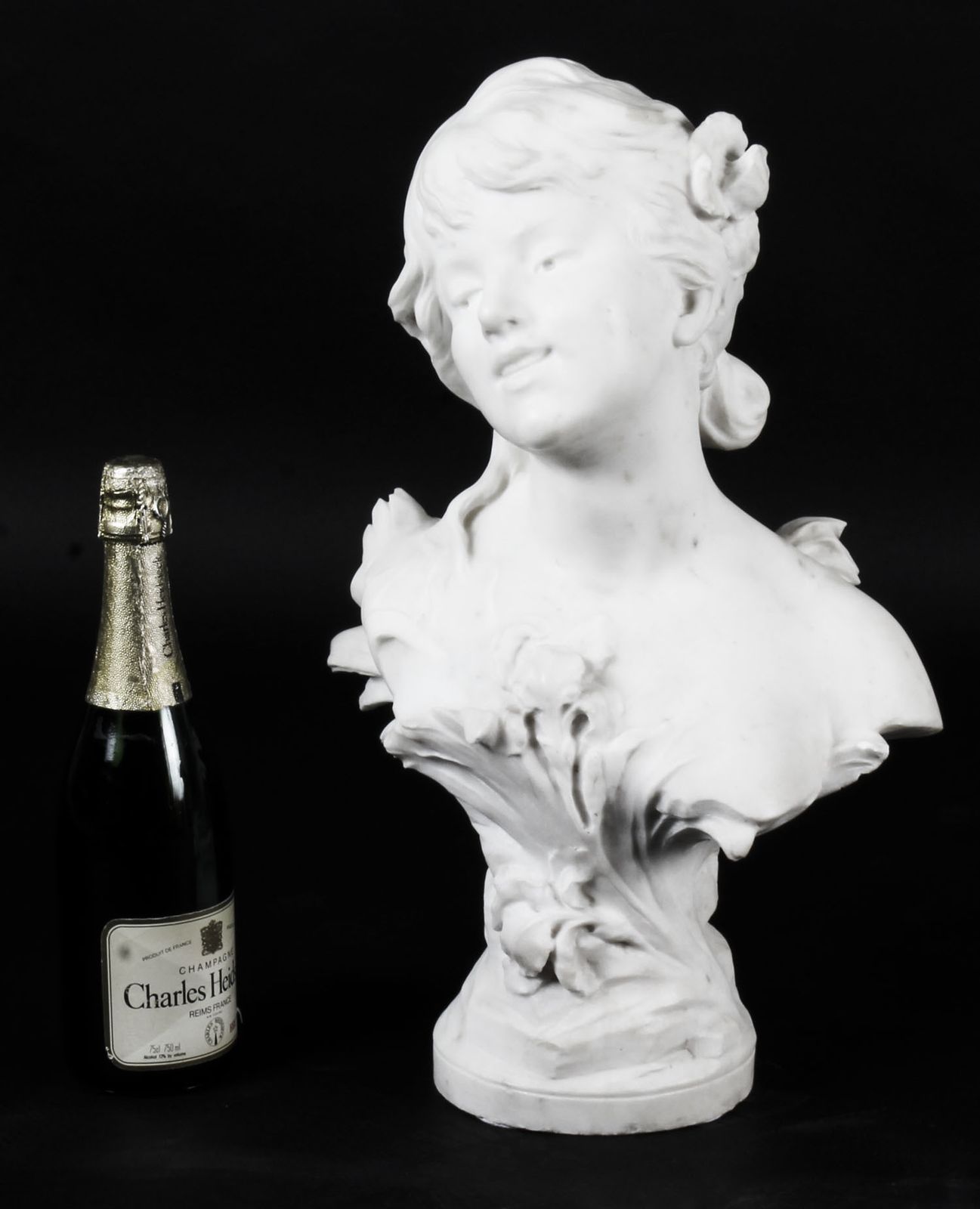 2950.0 Antique Carrara Marble Portrait Bust By Auguste Moreau Circa 1890 photo