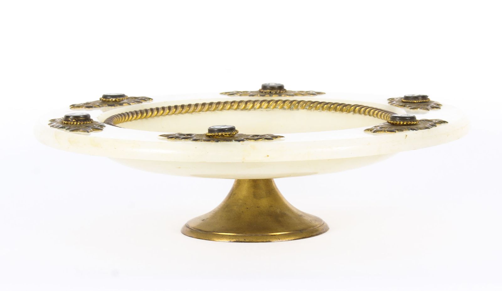 Antique Italian Pietra Dura Mounted Brass And Alabaster Comport Dish 19th C photo furniture