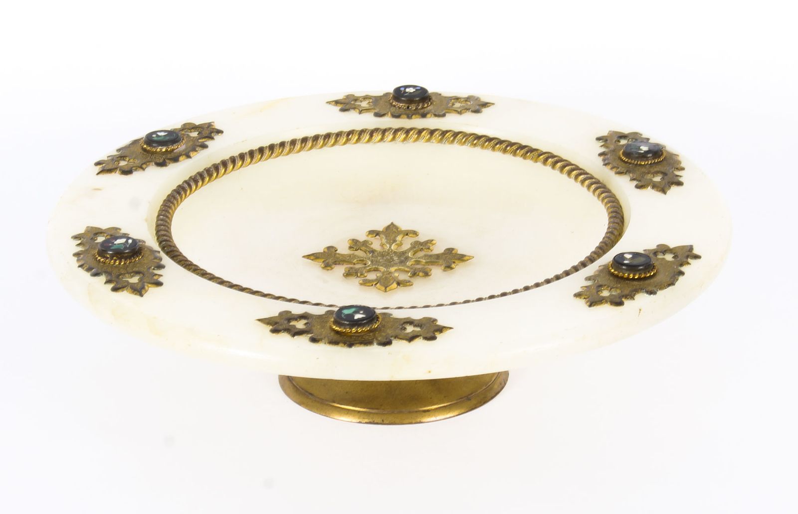 Antique Italian Pietra Dura Mounted Brass And Alabaster Comport Dish 19th C photo for sale