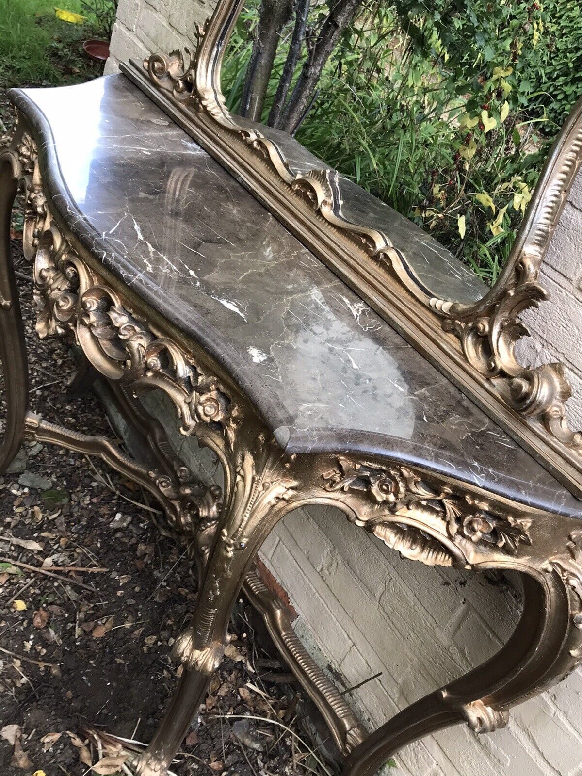 Vintage Carved Rococo French Style Gold Mirror & Console Hall Dressing Table photo vinterior