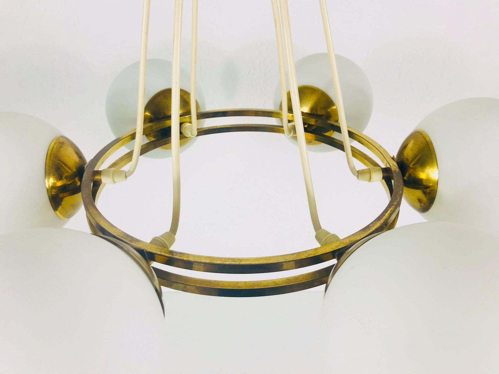 Mid Century Modern Golden Kaiser 6 Arm Space Age Chandelier, 1960s, Germany photo Lighting