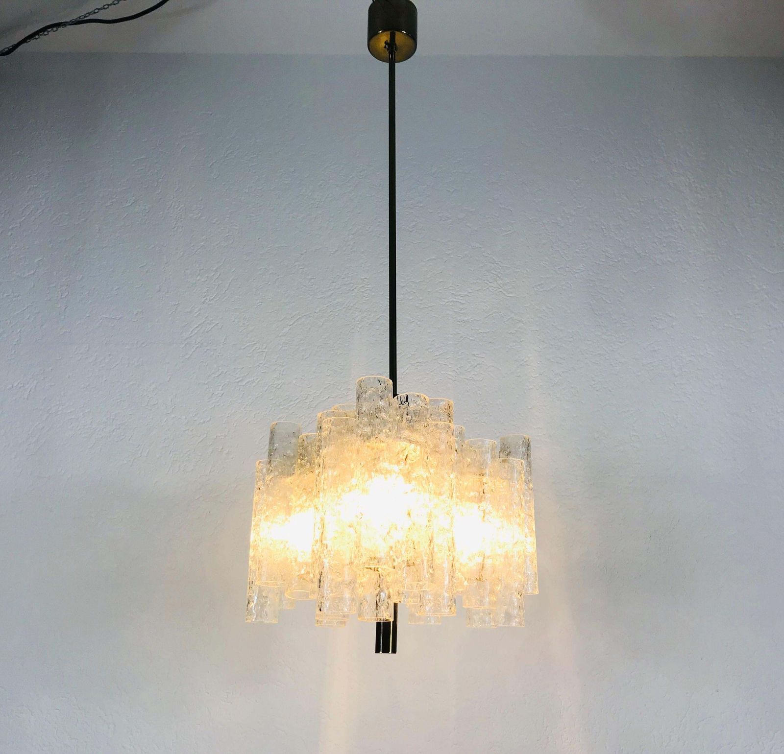 Extraordinary Doria Midcentury Crystal Ice Glass Chandelier Germany 1960s