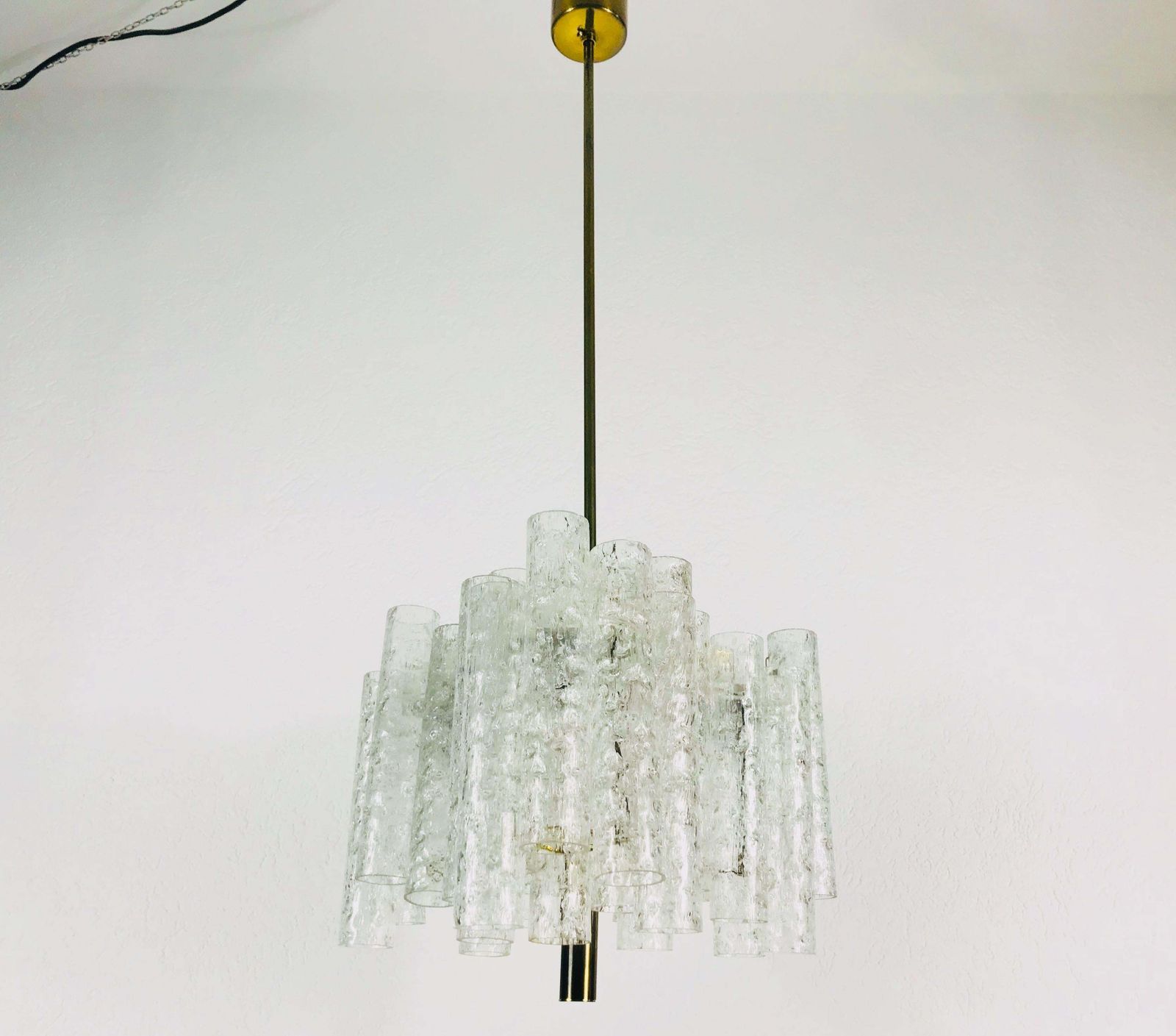 Extraordinary Doria Midcentury Crystal Ice Glass Chandelier Germany 1960s photo Lighting