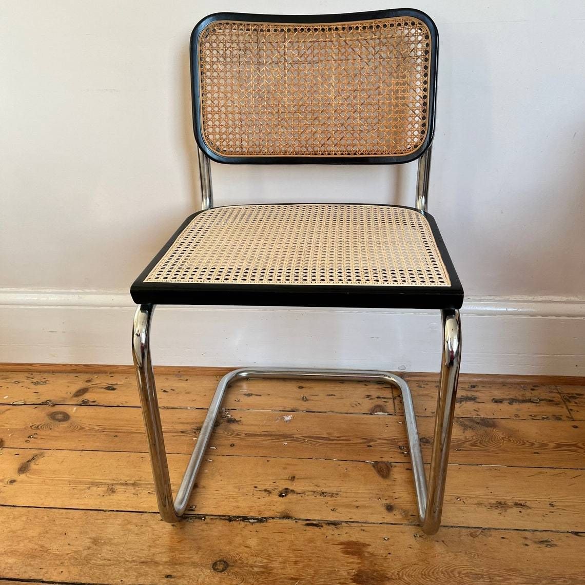 Cesca Black And Chrome Chair With Cane Seat & Back photo Furniture