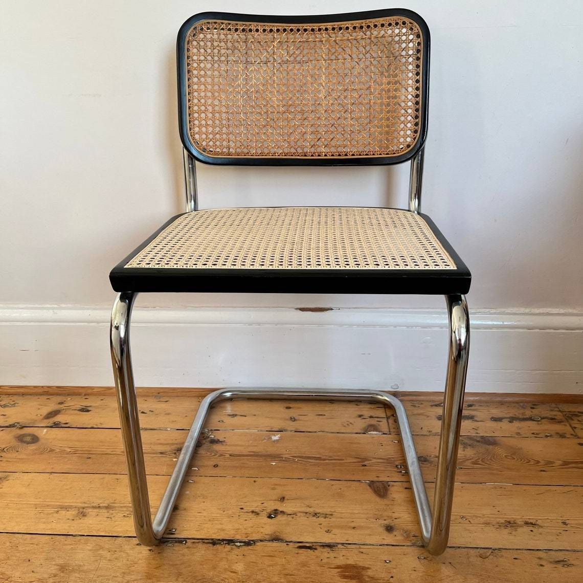 Cesca Black And Chrome Chair With Cane Seat & Back photo vinterior
