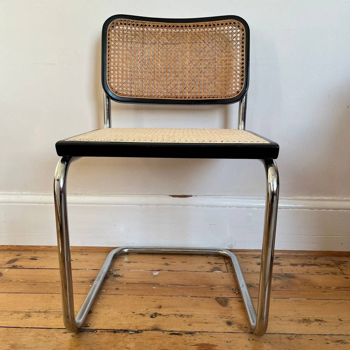 photo furniture Cesca Black And Chrome Chair With Cane Seat & Back