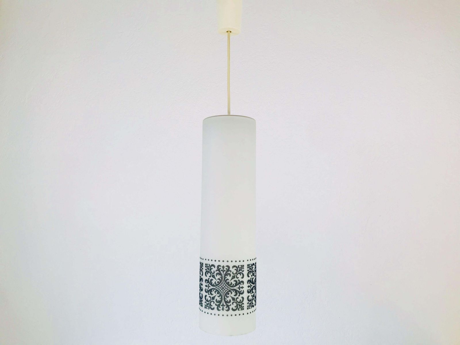 Set Of 3 Rare Opaline Glass Pendant Lamps By Glashütte Limburg, 1960s photo furniture