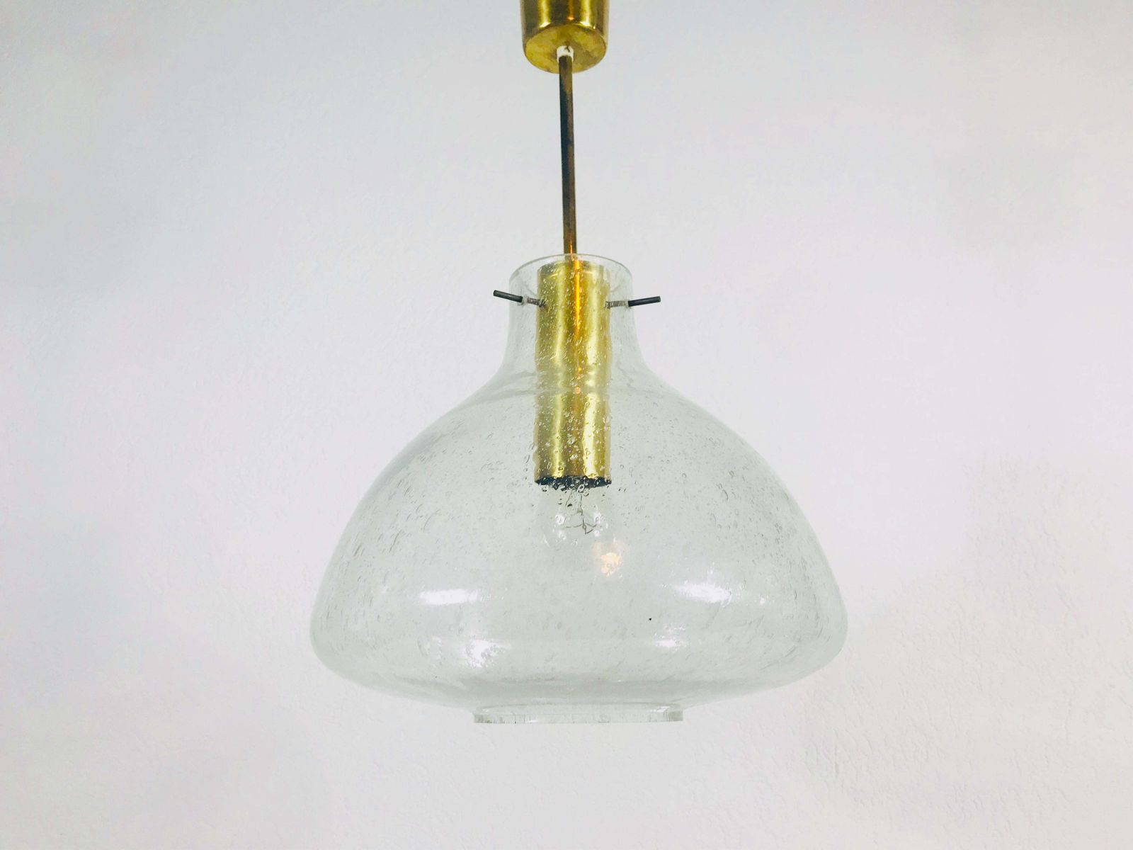 Rare Doria Midcentury Brass And Ice Glass Pendant Lamp, 1960s photo furniture