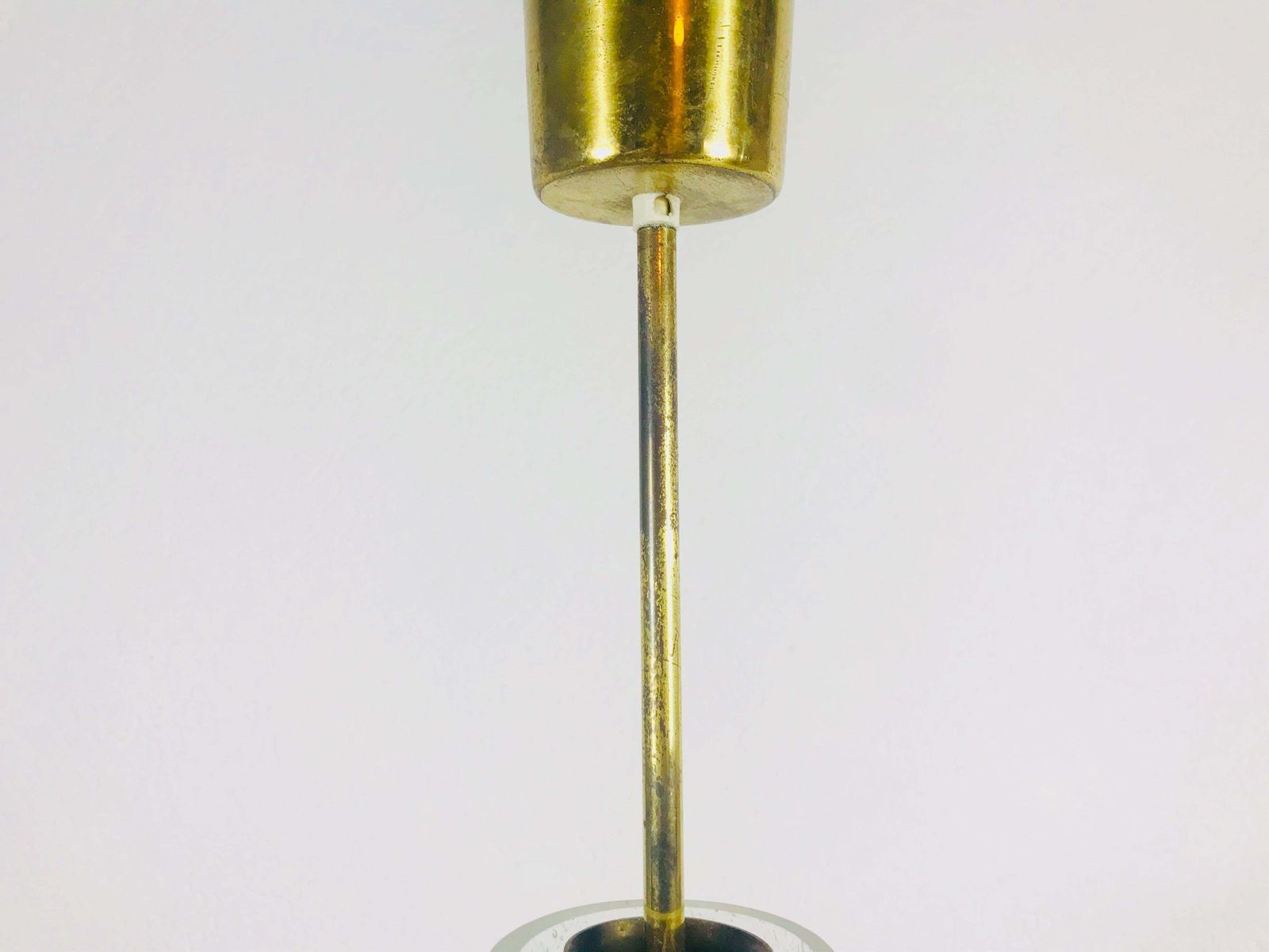Rare Doria Midcentury Brass And Ice Glass Pendant Lamp, 1960s photo 470.0