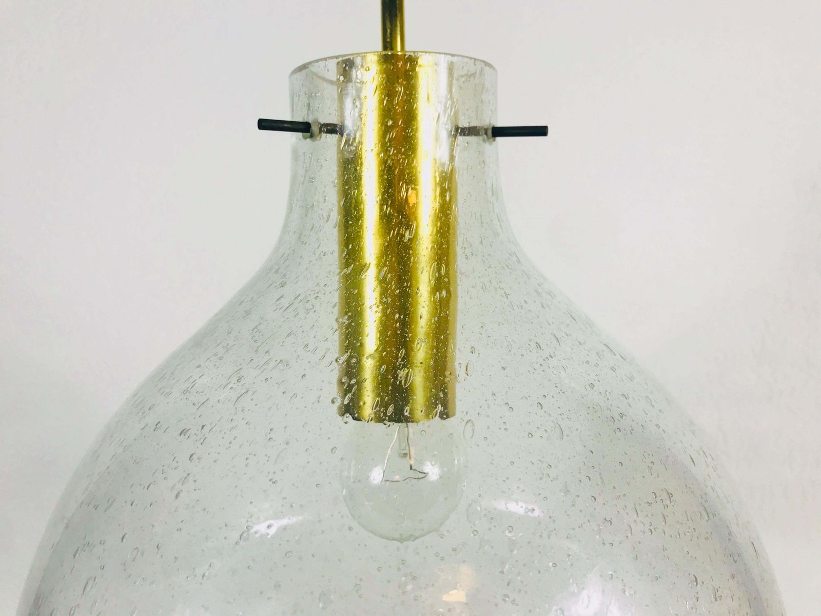 Rare Doria Midcentury Brass And Ice Glass Pendant Lamp, 1960s photo vinterior