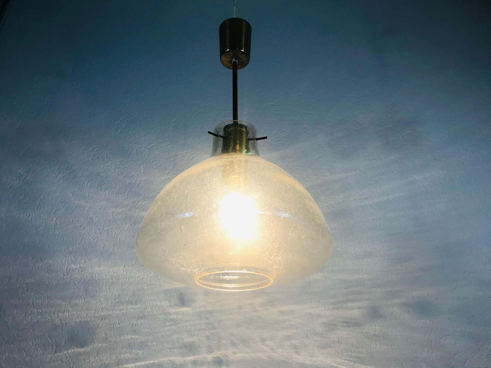 Lighting Rare Doria Midcentury Brass And Ice Glass Pendant Lamp, 1960s photo