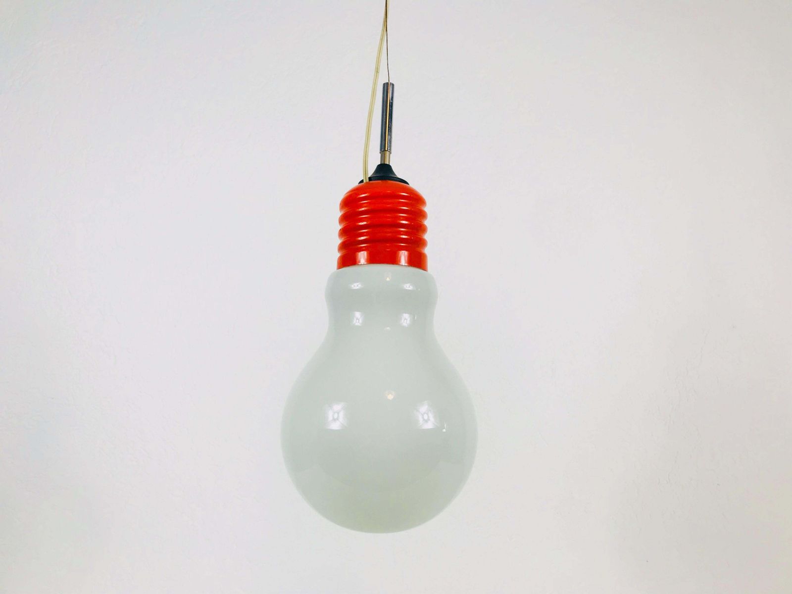 Italian Red Metal And Opaline Glass Hanging Lamp, 1970s, Italy photo 470.0