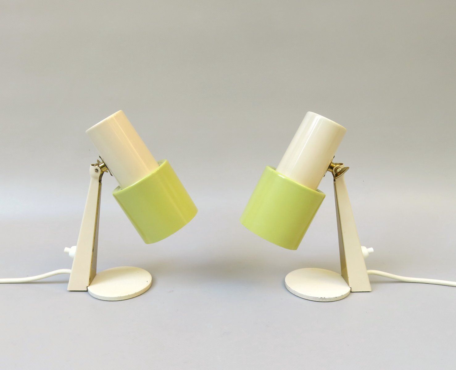 Small Table Lights In Beige And Green Brass 1960s Set Of 2