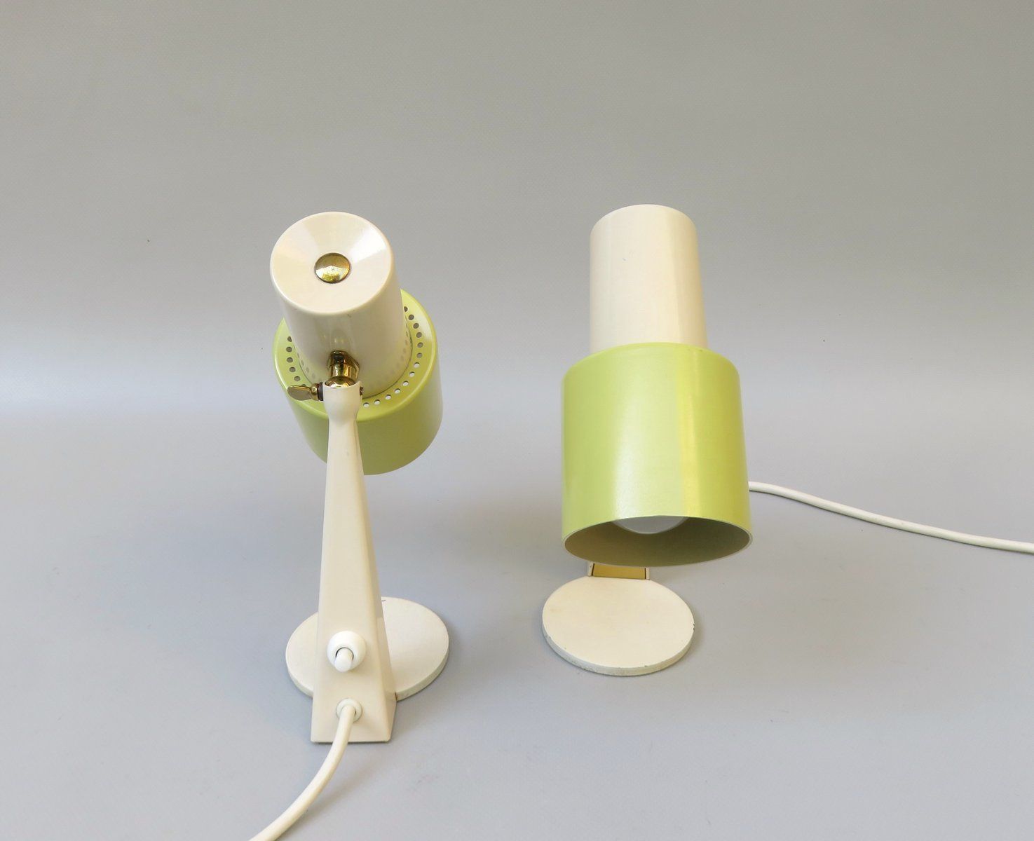 Small Table Lights In Beige And Green Brass 1960s Set Of 2 photo Lighting
