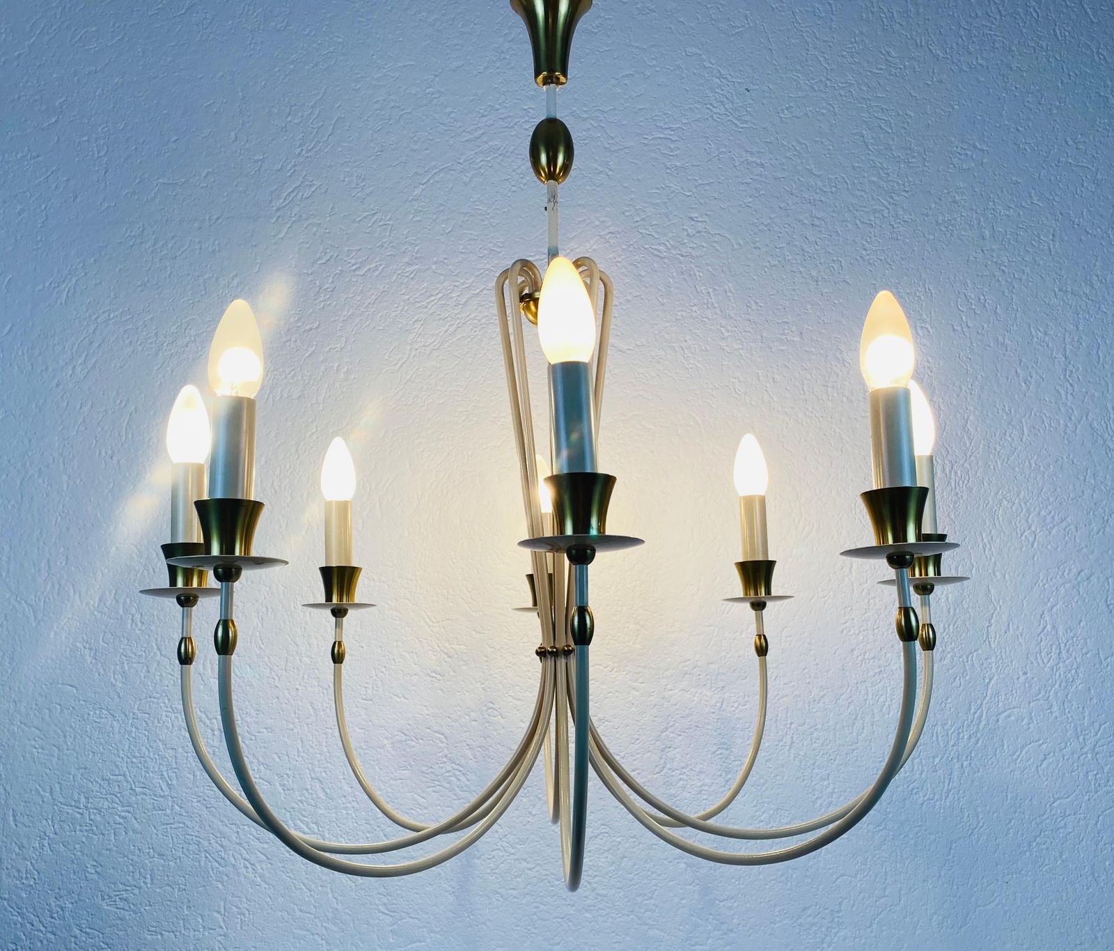 Midcentury Brass 8 Arm Sputnik Chandelier By Vereinigte Werkstätte, 1960s photo Lighting