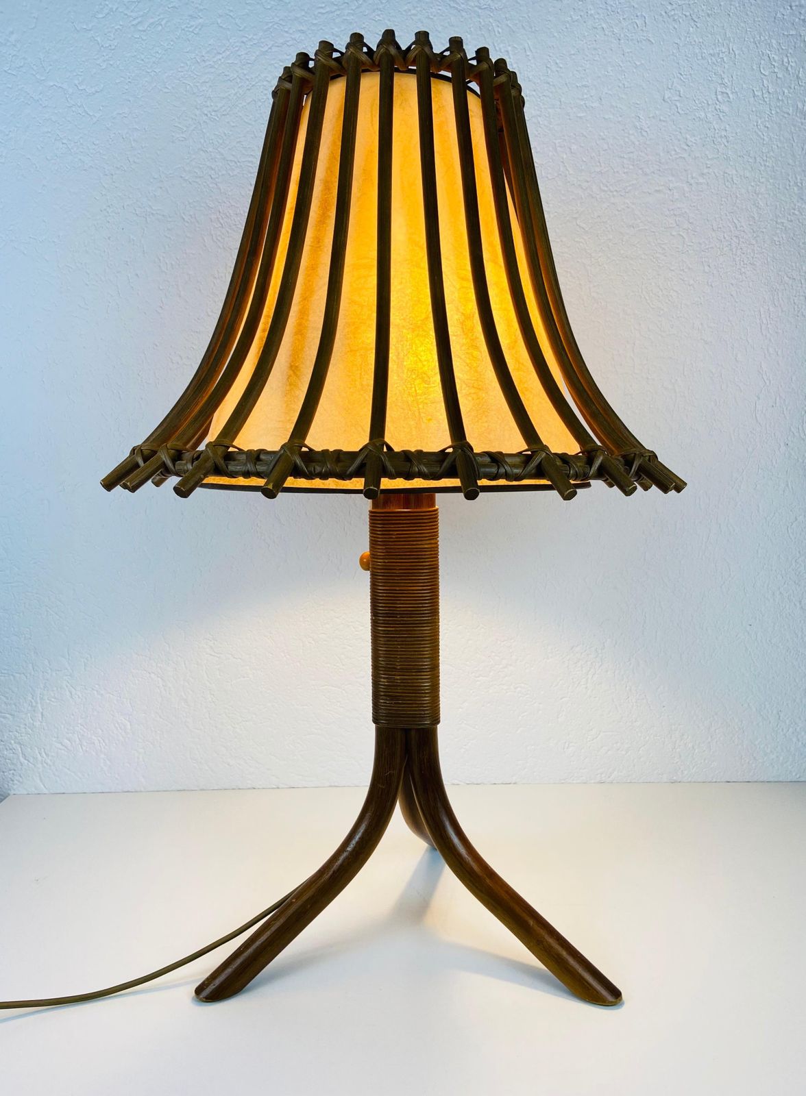 photo furniture Midcentury Teak And Rattan Table Lamp, Circa 1970