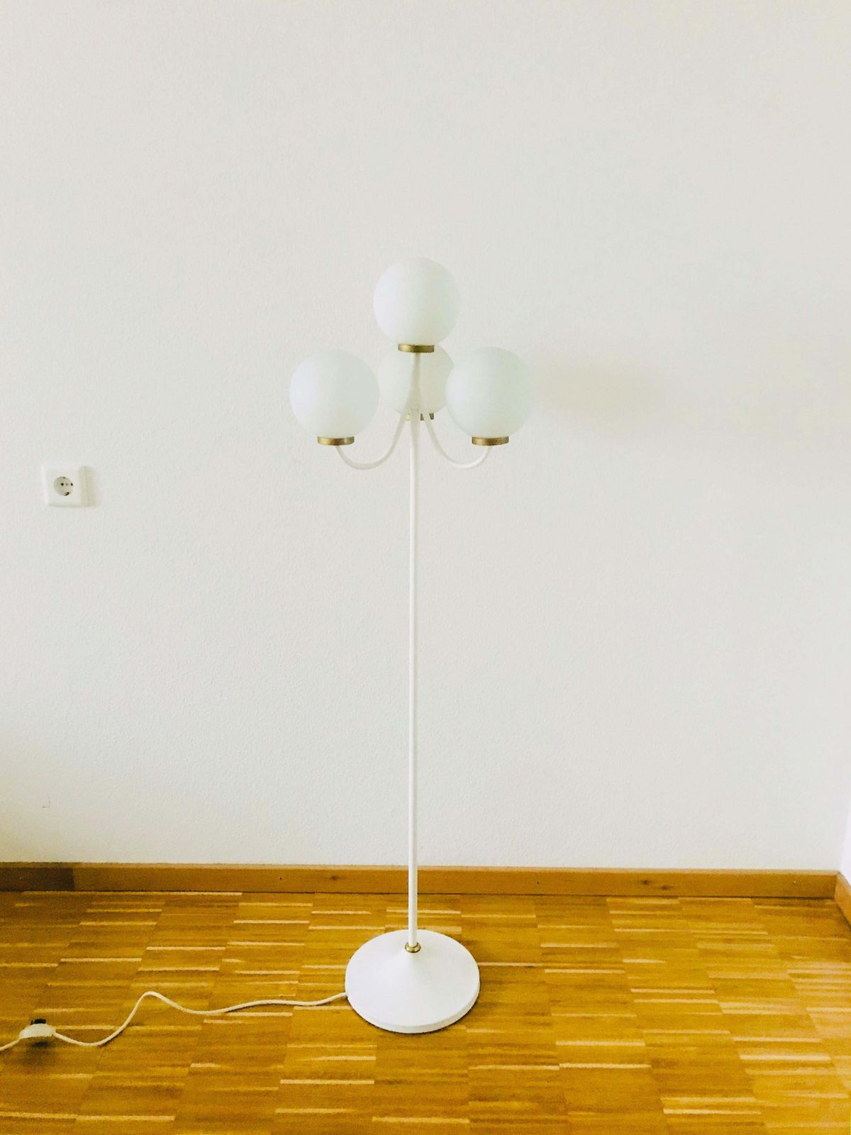 Kaiser Midcentury Brass And White 4 Arm Space Age Floor Lamp, 1960s, Germany photo for sale
