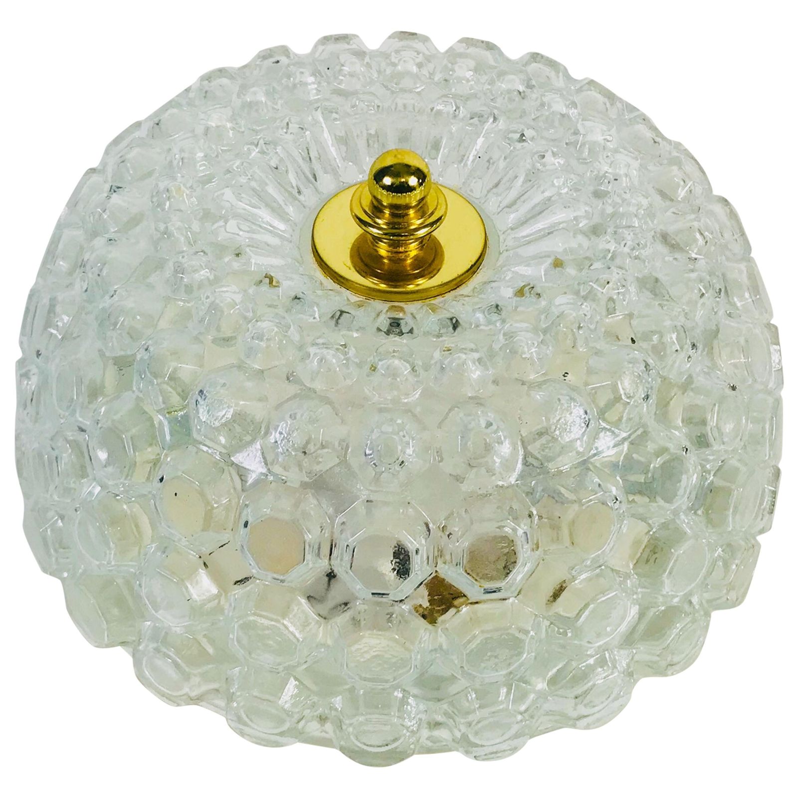 Crystal Glass Round Flush Mount By Glashütte Limburg, 1960s, Germany