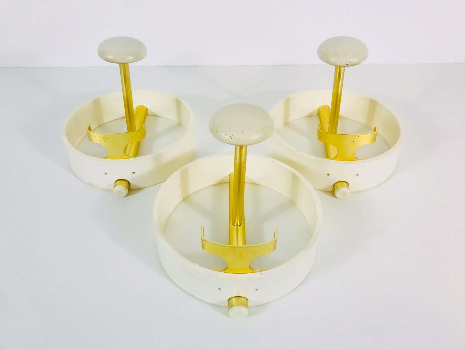 Set Of 3 Large Circular Brass And Metal Coat Racks, Germany, 1960s photo Furniture