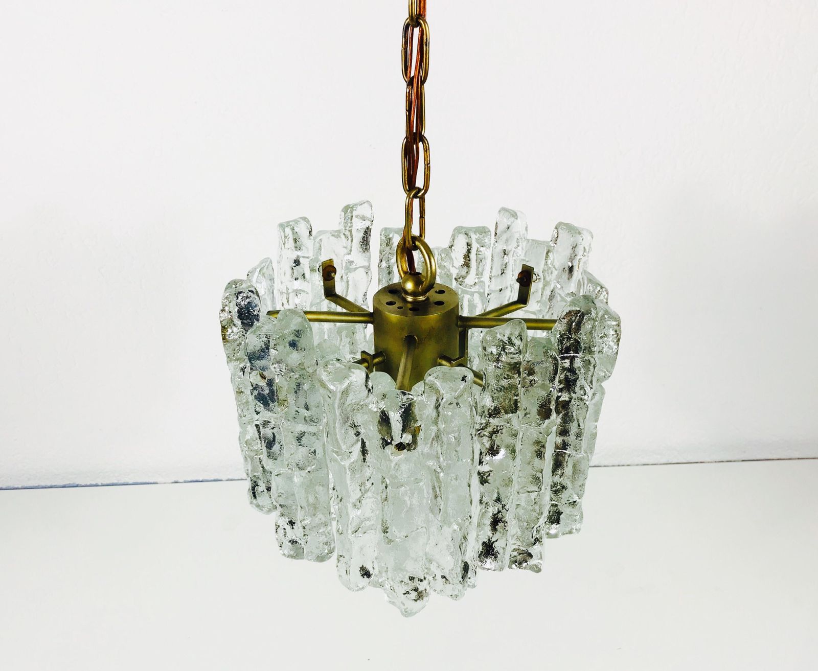 Midcentury Ice Crystal Glass Pendant Light Or Chandelier By Kalmar, Circa 1960s photo for sale